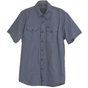Dixxon Workforce Shirt Mens Medium Blue Grey Pinstripe Short Sleeve Button Down